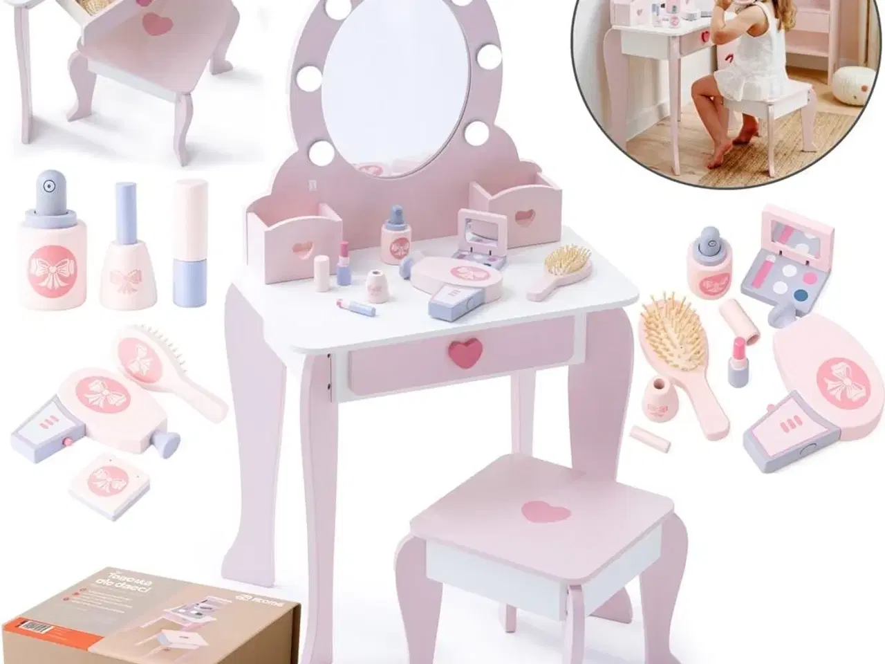 Billede 2 - Legekøkken sminkebord i træ med lys – PROMIS
