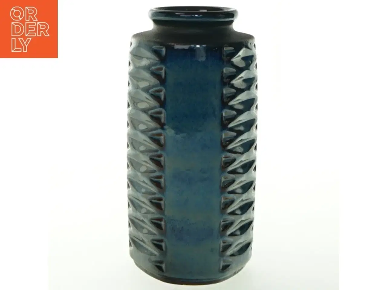 Billede 1 - Blå Keramisk vase med mønster fra Søholm Stentøj (str. H. 22 cm. ø. 10 cm)