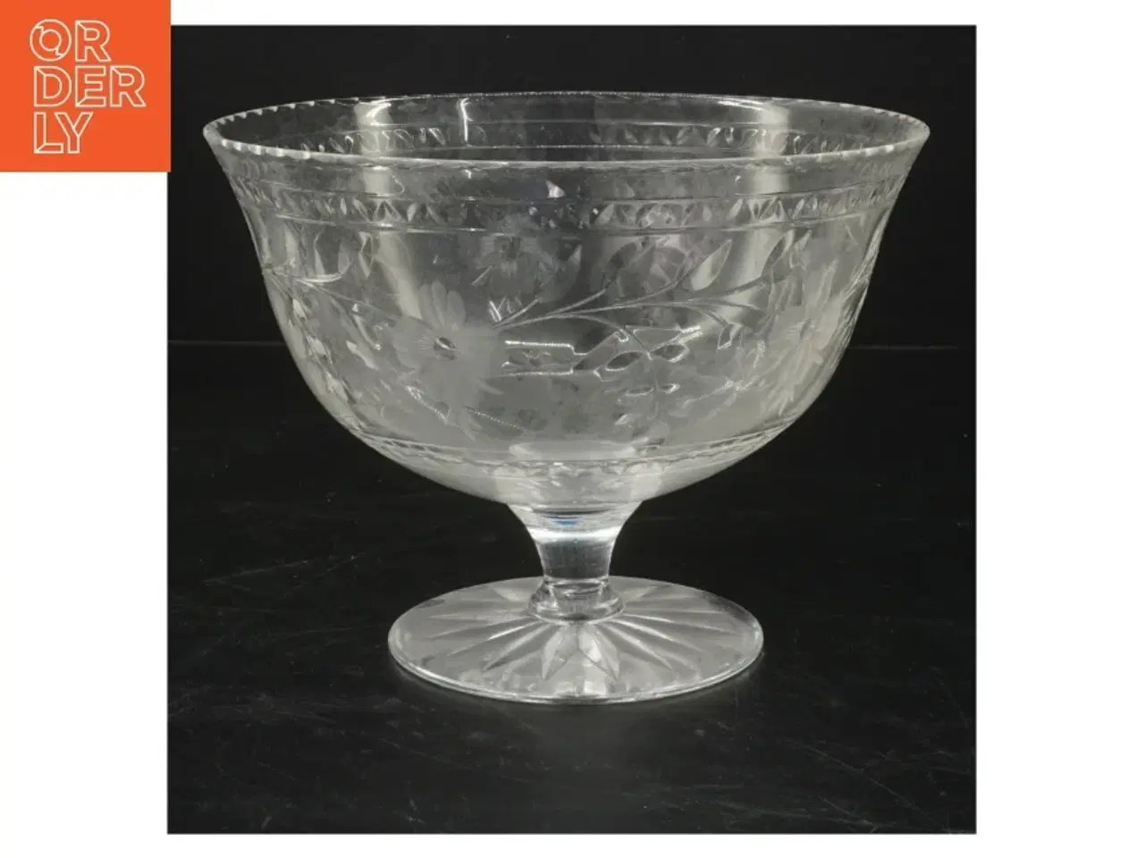 Billede 1 - Dekorativ glasskål på fod (str. Ø. 18,5 cm. længde. 14,5 cm)