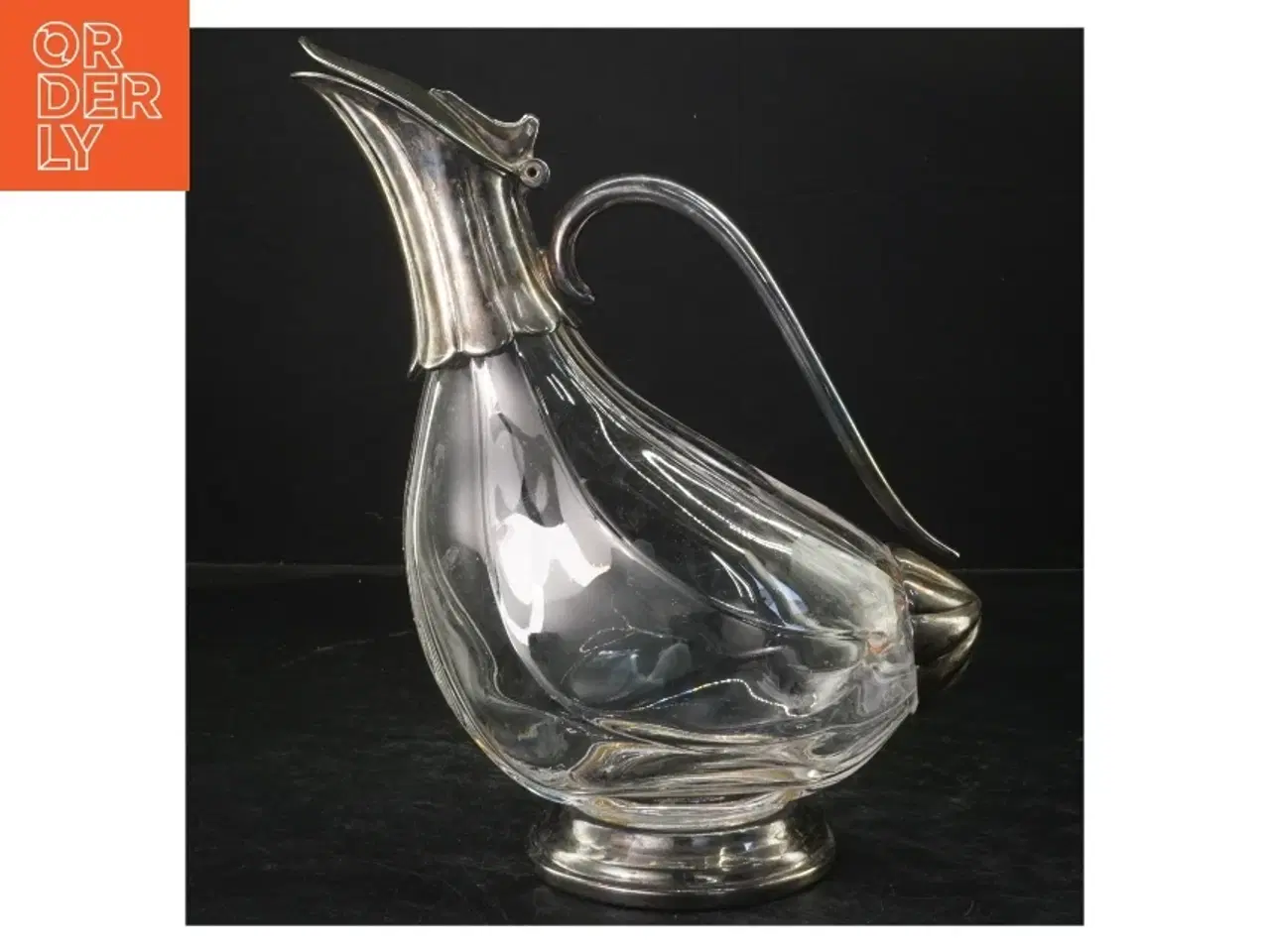 Billede 1 - Vintage glas karaffel med metalhåndtag (str. 26x18 cm)