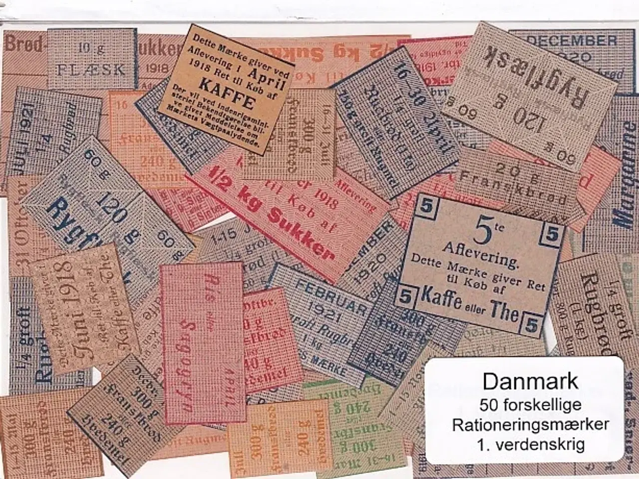 Billede 1 - Danmark Rationeringsmærker 1. Verdens Krig 50 Stk.