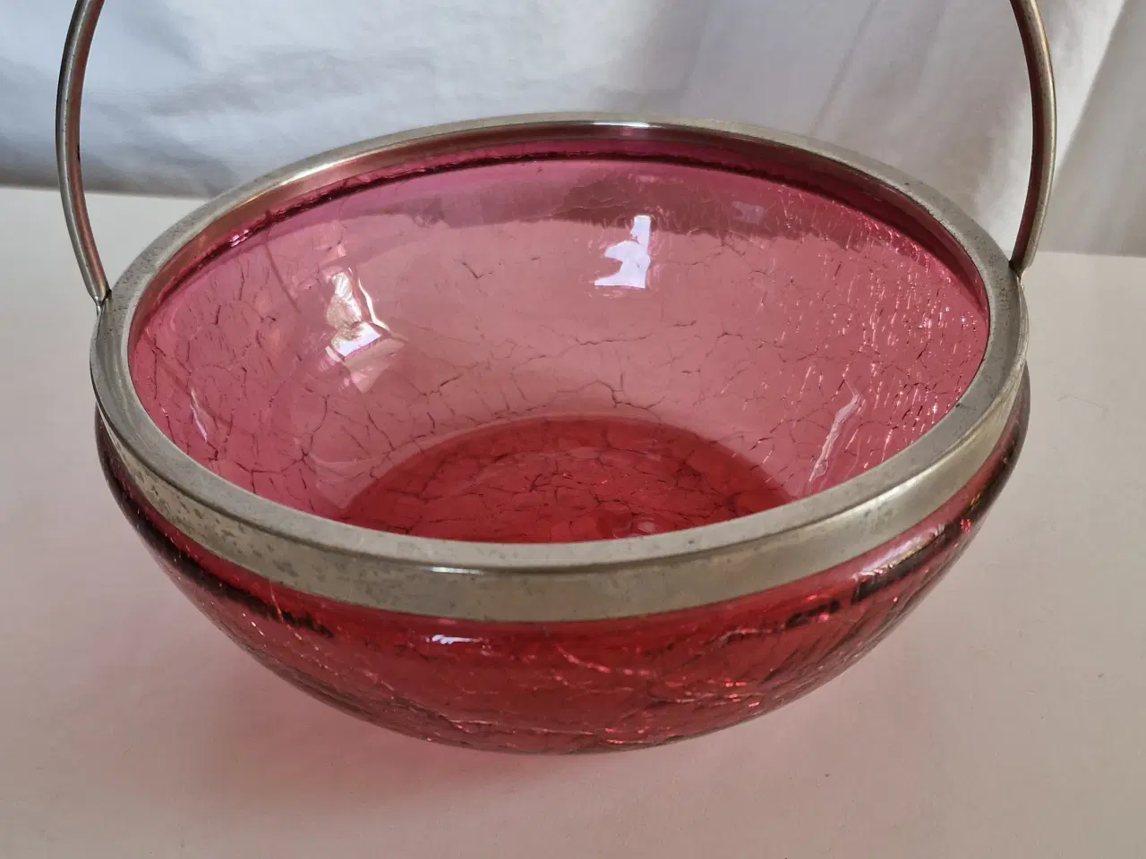 Billede 1 - Rød krakeleret glasskål