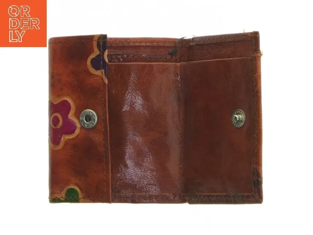 Billede 4 - Lille læderpung med blomster (str. 9x7 cm)