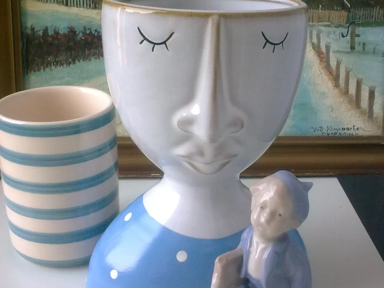 Billede 8 - Pottehoved KERAMIK plantepotte & LYSblå sjov!