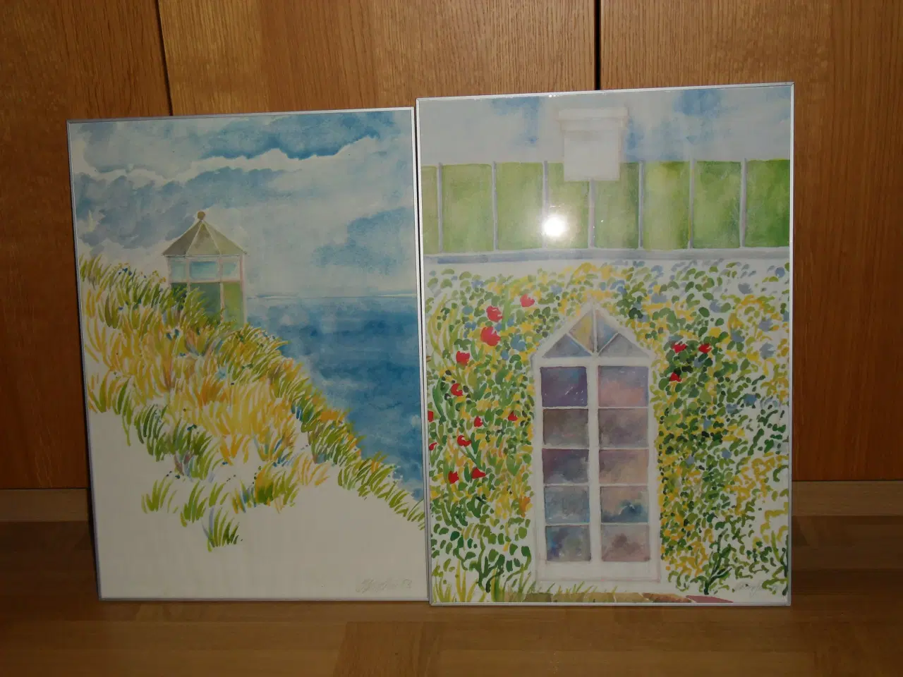 Billede 1 - Ole Kortzau. Tryk. Akvarel. Landskab. Hus. Blomst