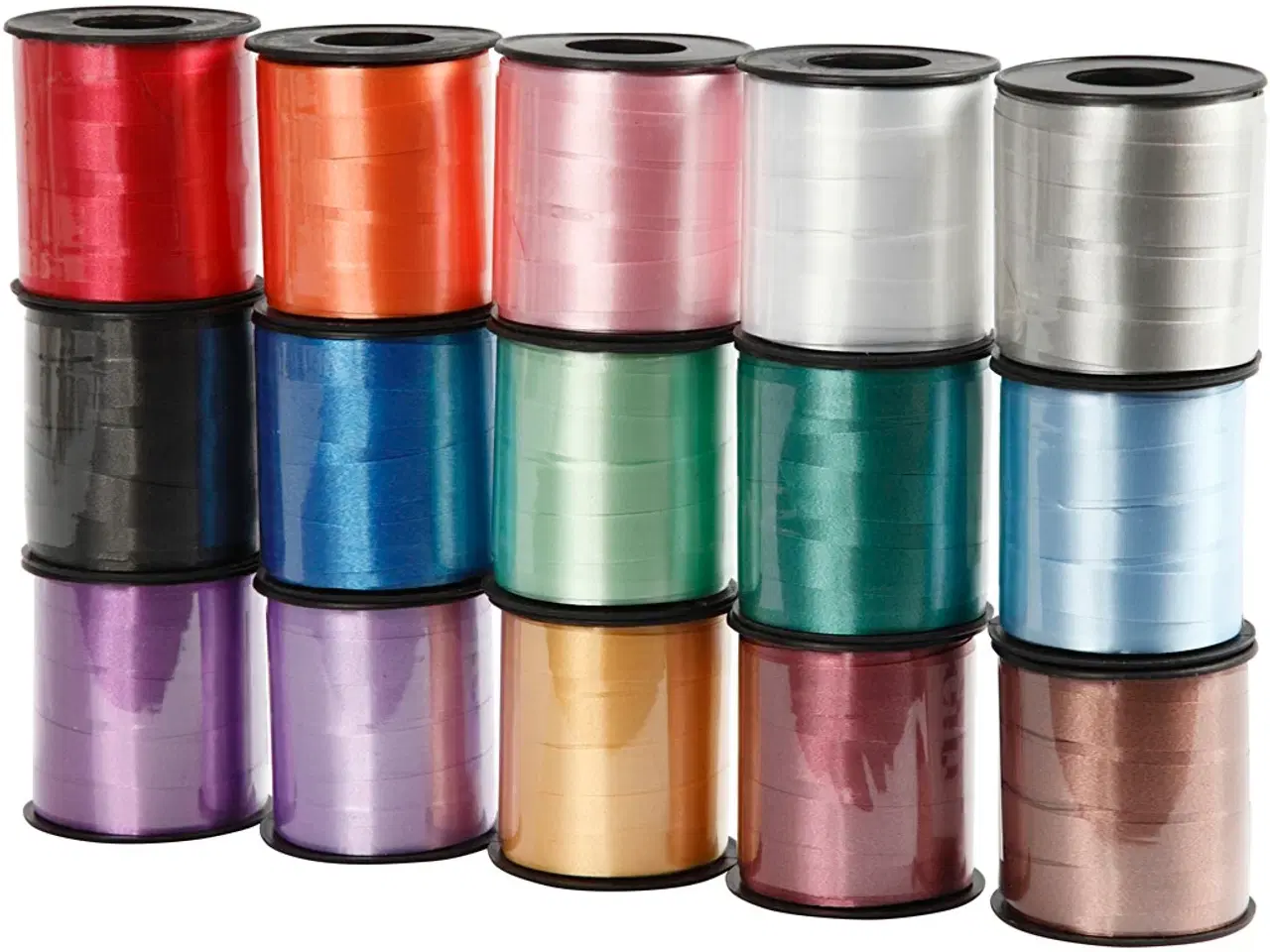 Billede 1 - Gavebånd 10 mm - Assorterede Farver, 50 m Rulle