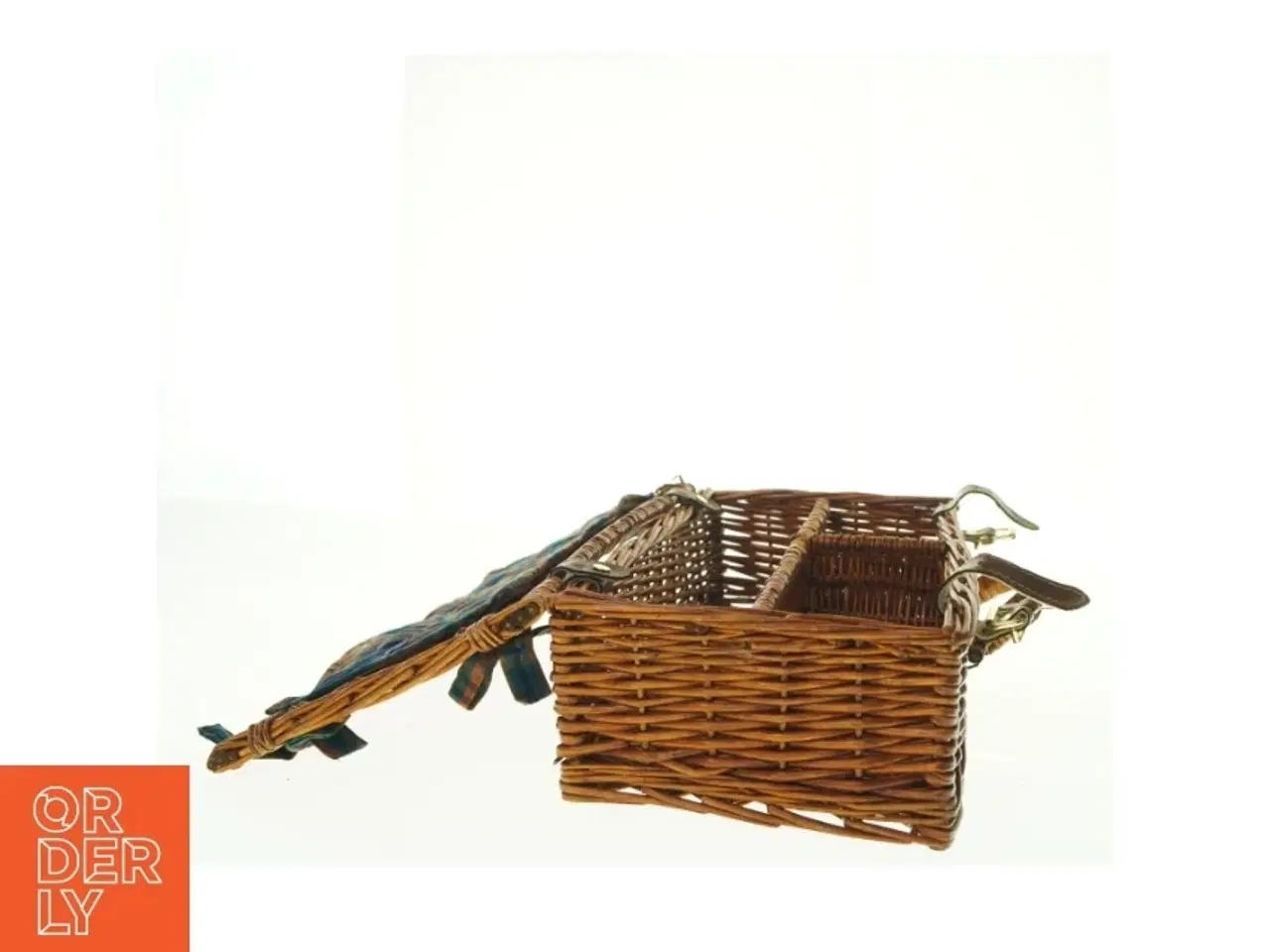 Billede 3 - Fletkurv kuffert med låg og læderdetaljer, til picnic (str. Niogtredve x, 21 x 12 cm)