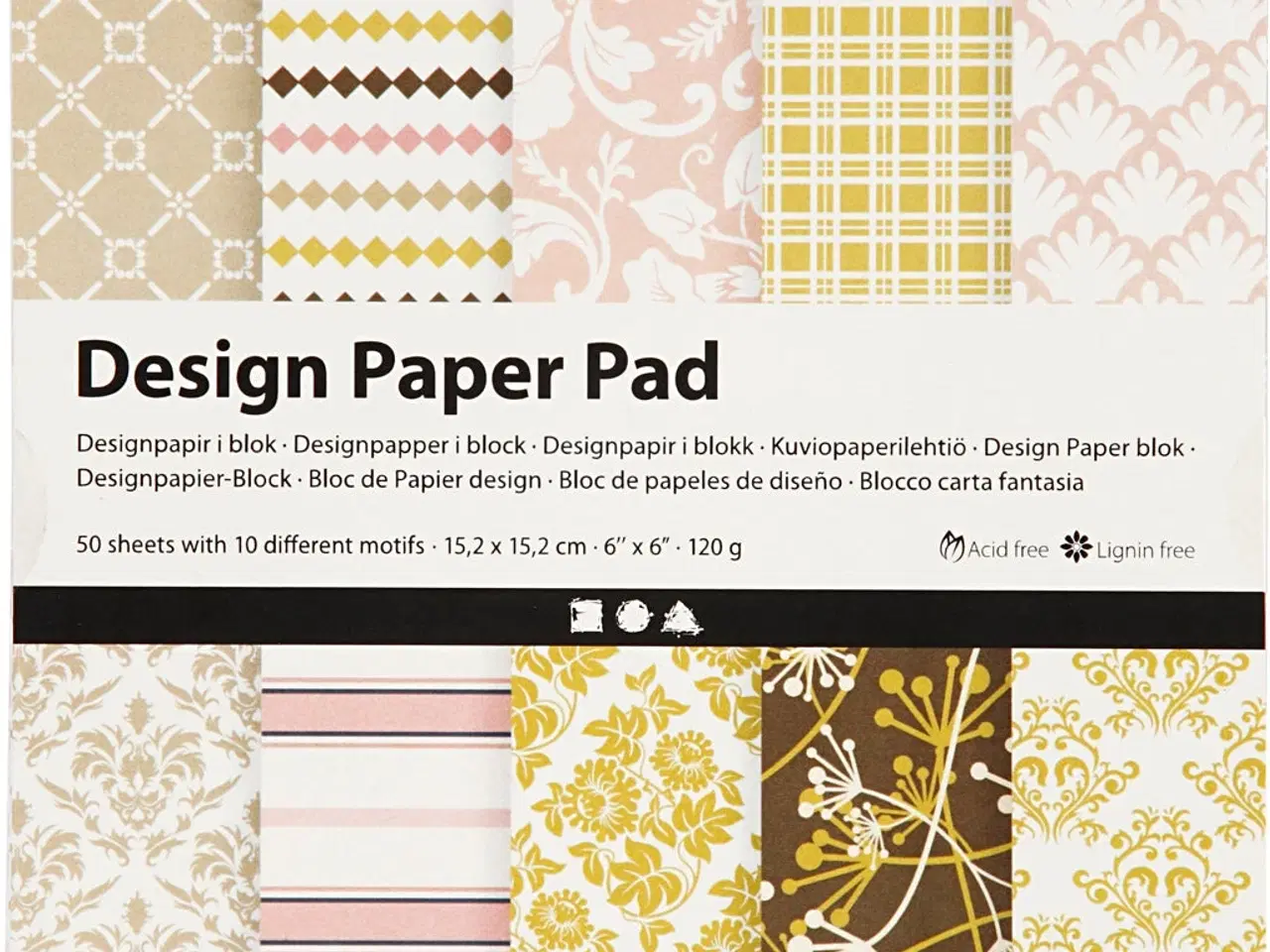 Billede 1 - Designpapirblok 15,2x15,2 cm - Grøn & Rosa, 50 ark