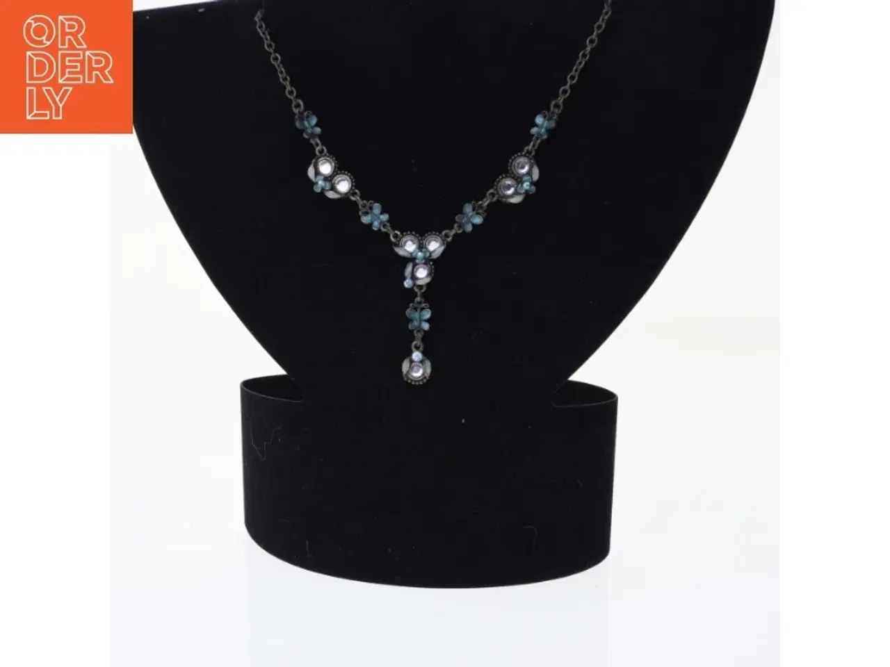 Billede 1 - Damehalskæde med blå sten (str. 48 cm)