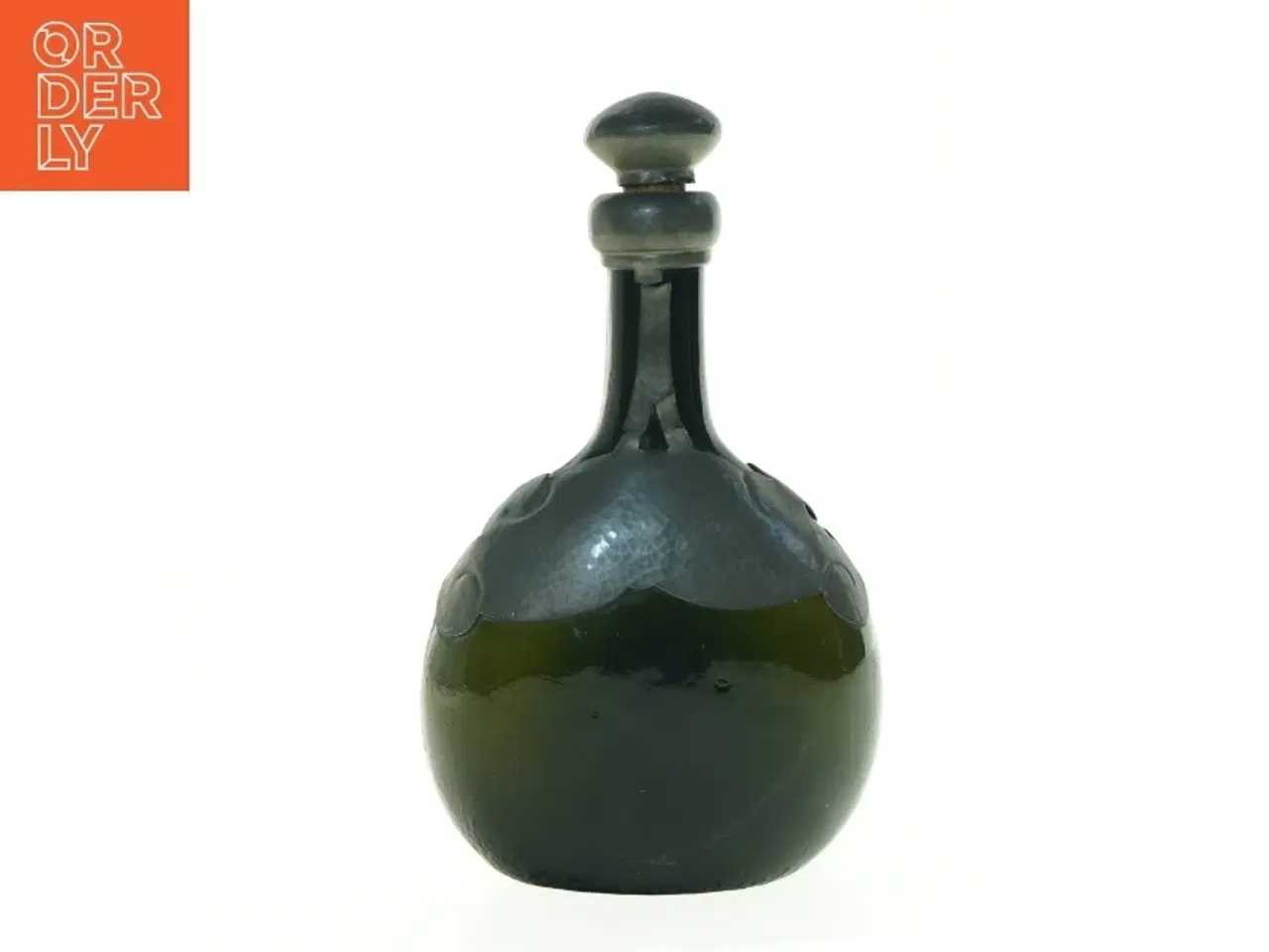 Billede 1 - Antik Tindekoreret Glasdekantér flaske med dekorativt mønster og prop (str. 24 x, 14 cm)