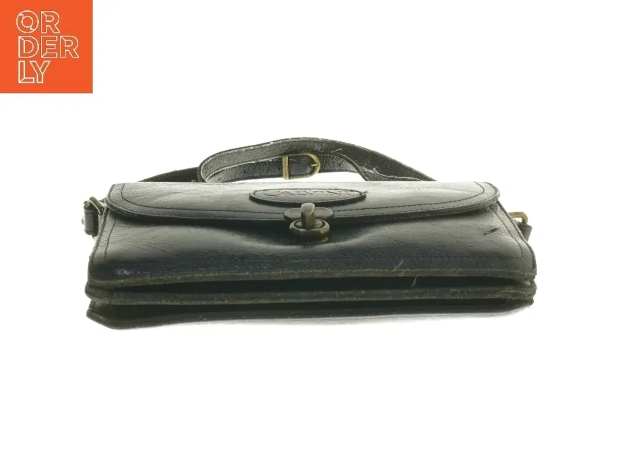 Billede 2 - Sort læder skuldertaske fra Calvini (str. 22x15 cm)