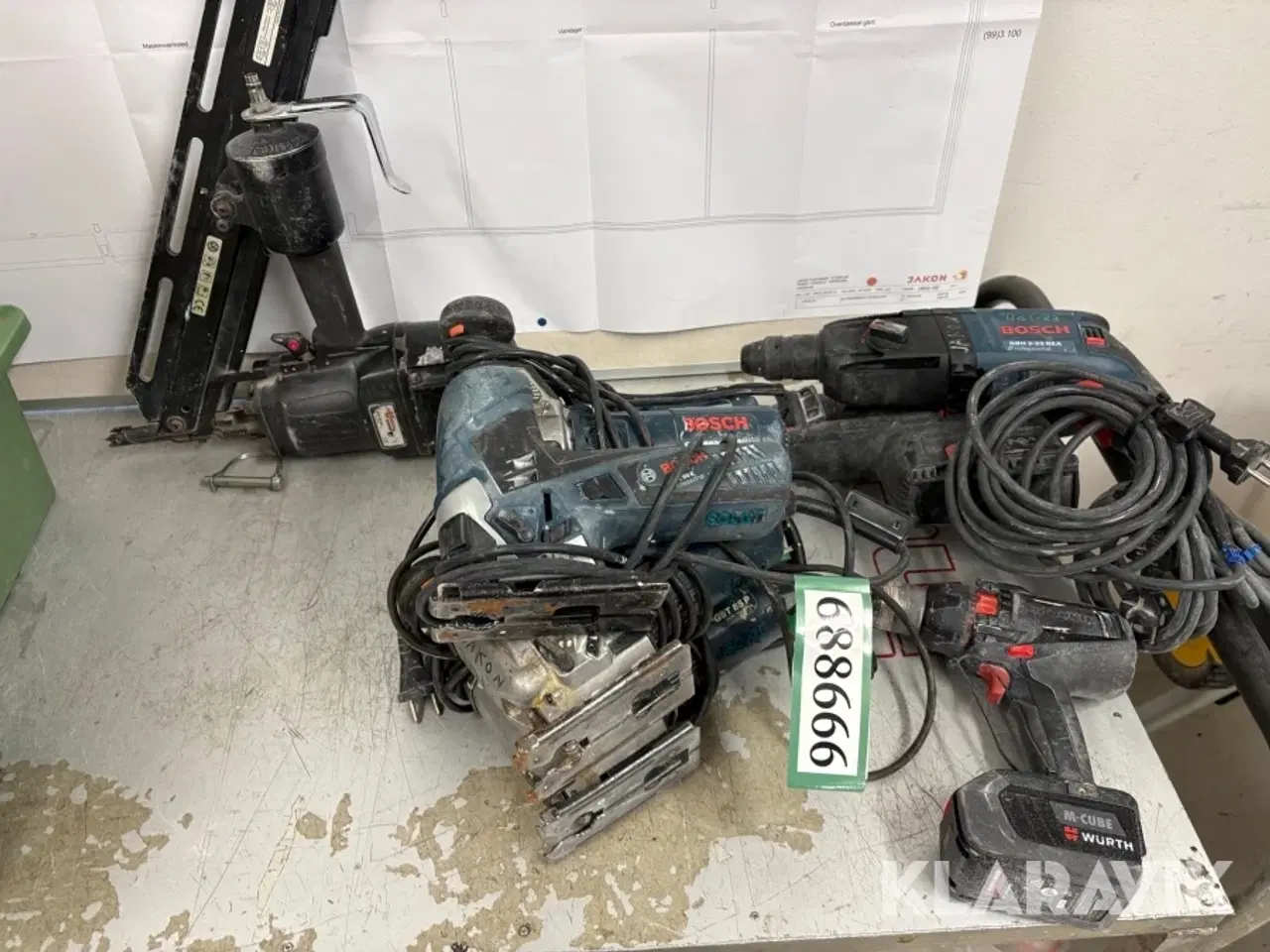 Billede 1 - Håndværktøj Bosch Würth blandet lot 6 stiksav 1 skruemaskine 2 borehamre 1 luftsømpistol