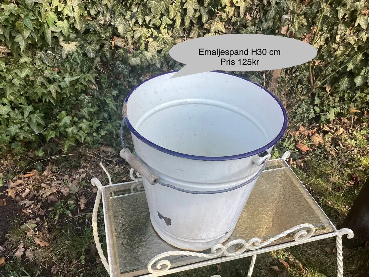 Billede 1 - Hvid emalje spand med hank