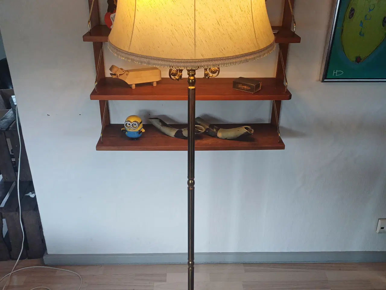 Billede 1 - Standerlampe i messing og med 3 lyskilder 