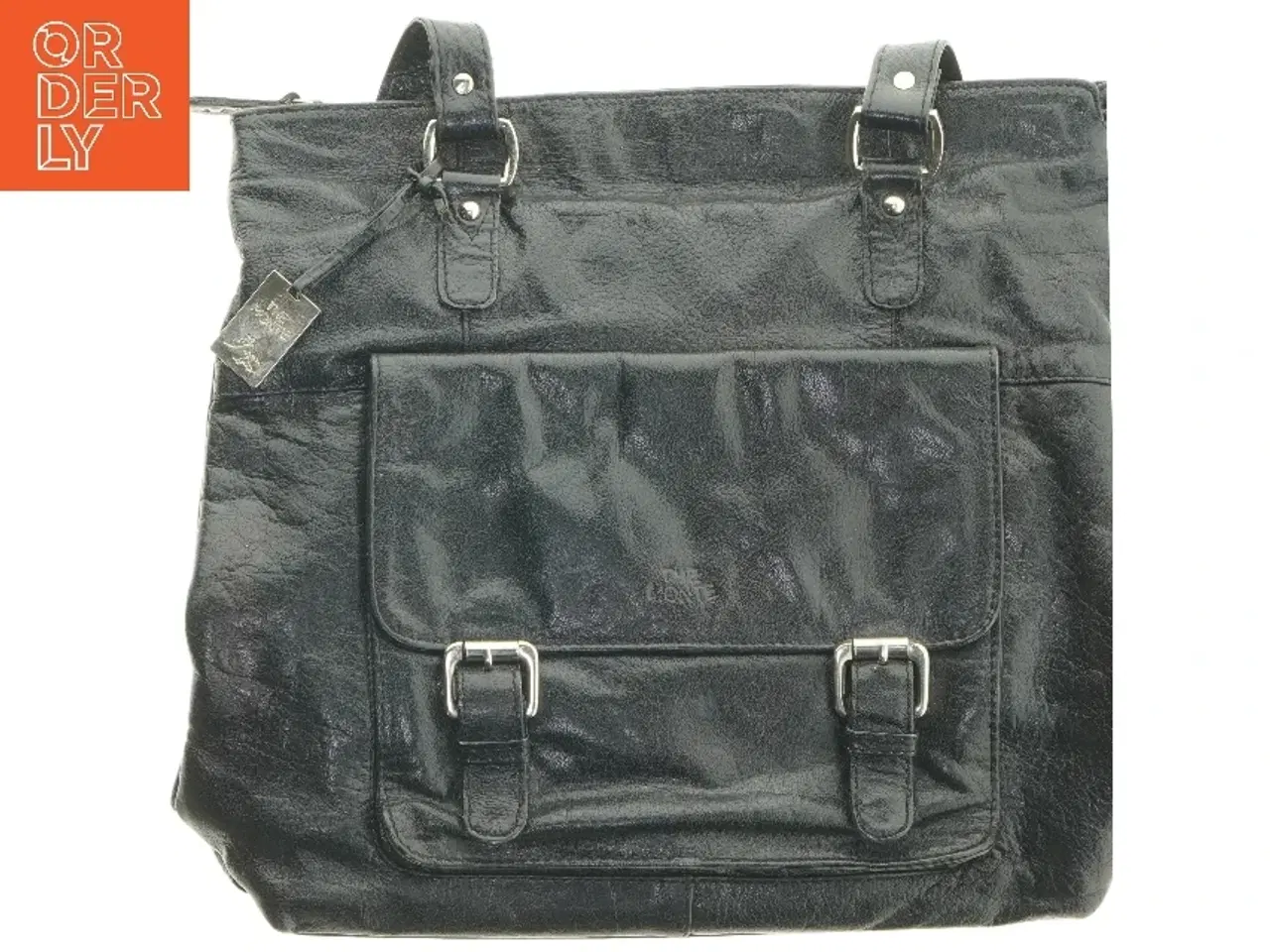 Billede 3 - Sort læder skuldertaske fra The Monte (str. 37x34 cm)