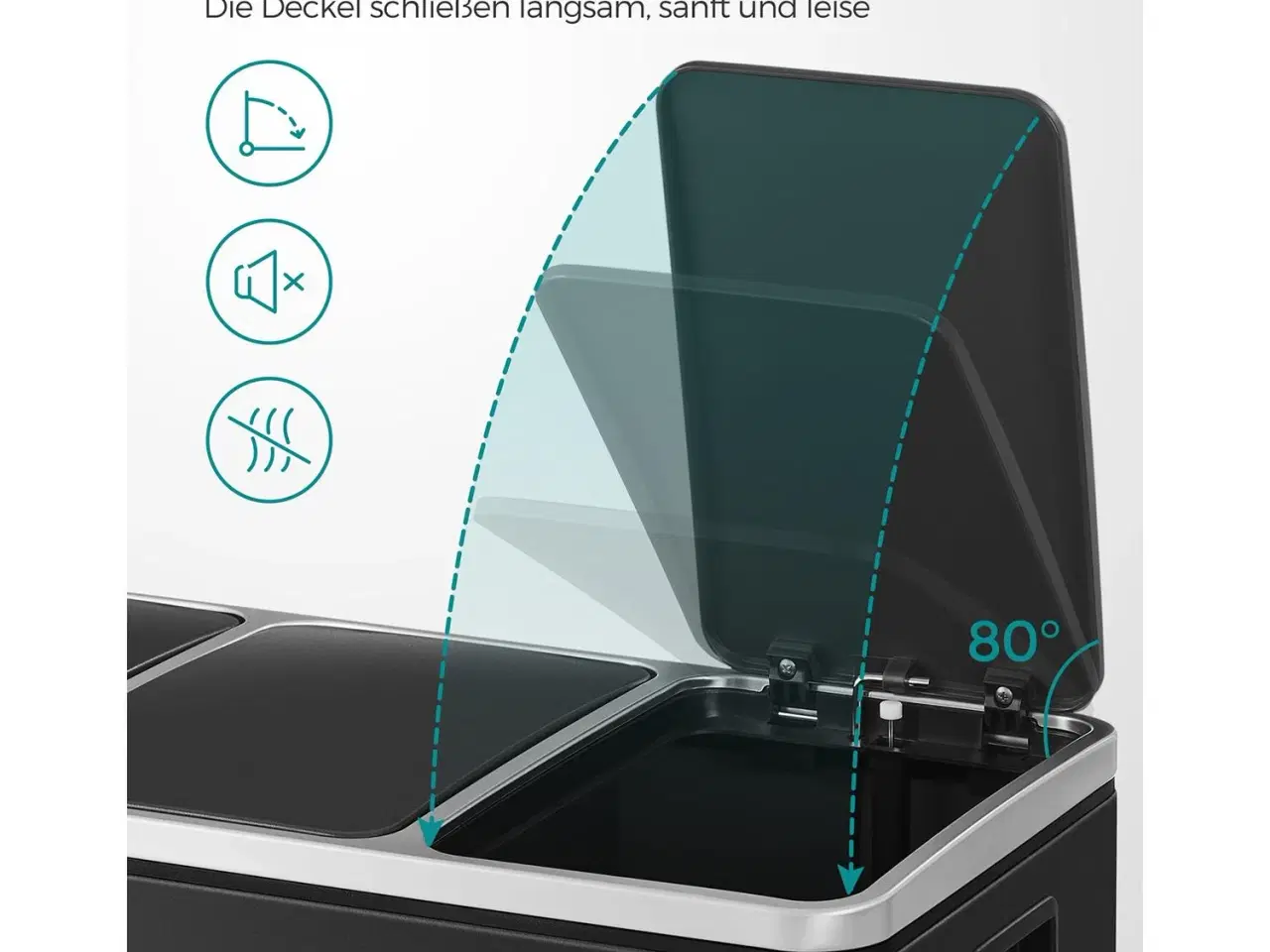 Billede 5 - Skraldespand til affaldssortering 3 x 18 l – SONGMICS pedalspand, sort