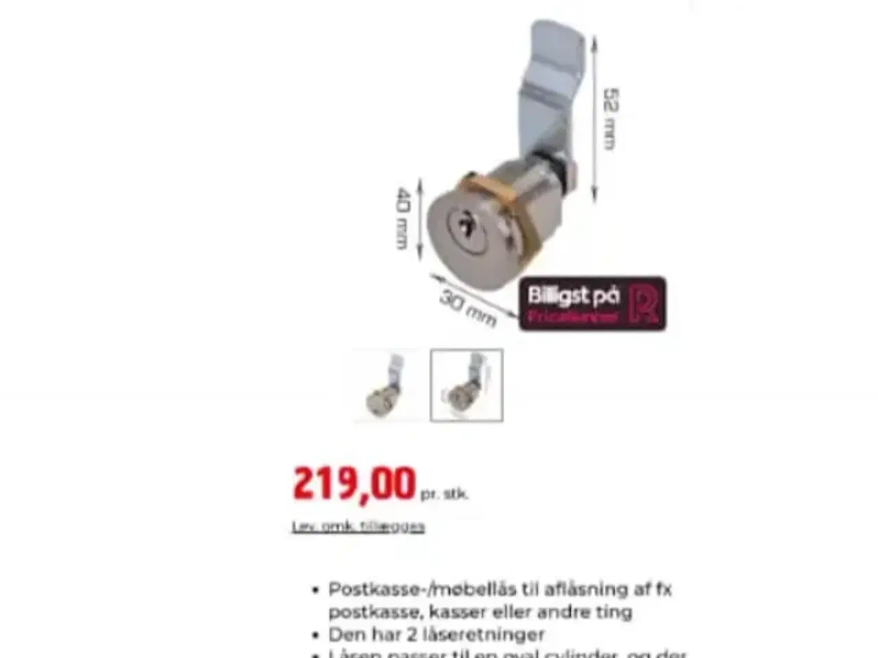 Billede 2 - Ny postkasselås med 3 nøgler, Ny postkasselås med 