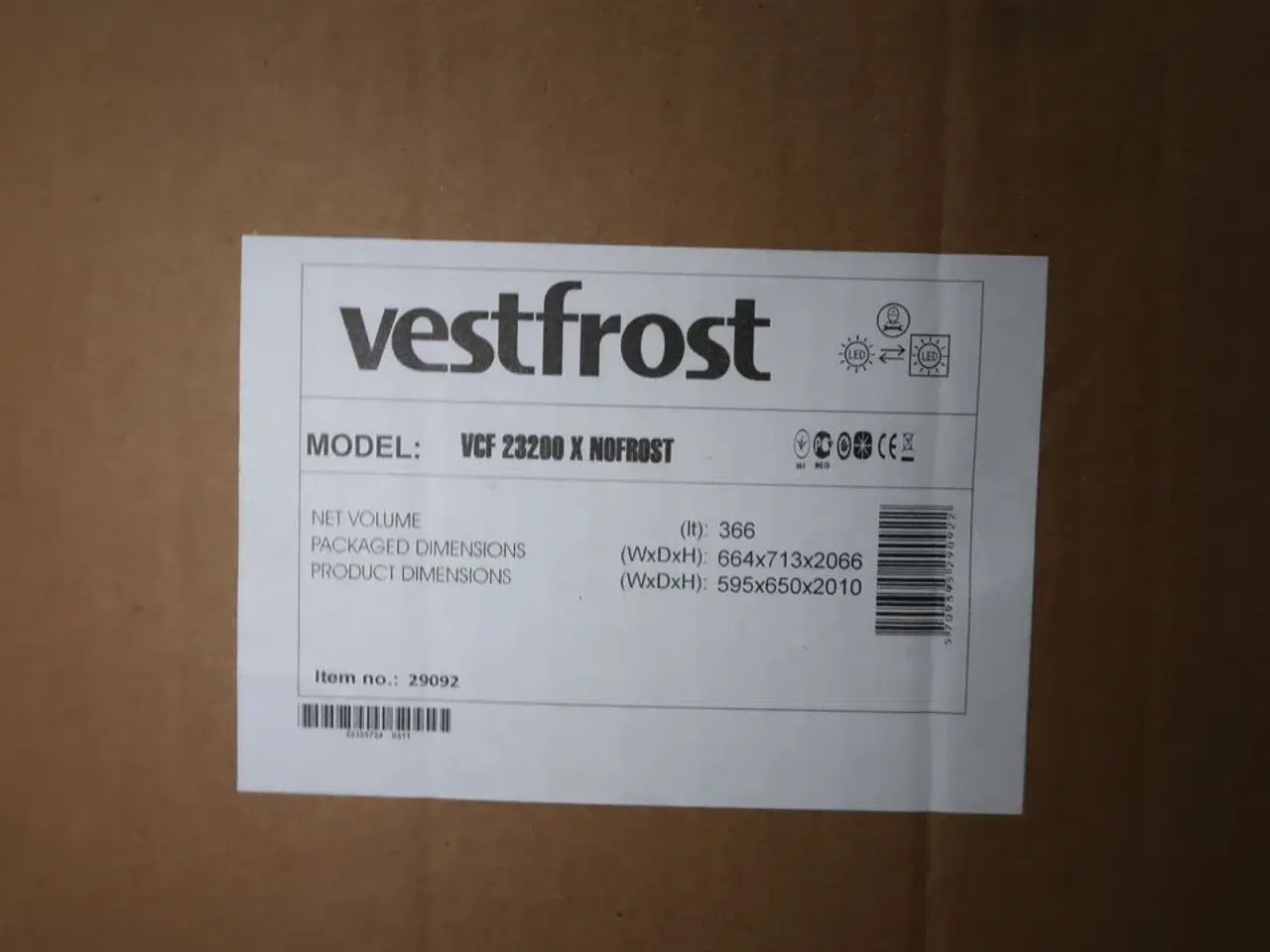 Billede 2 - Køle/fryseskab VESTFROST VCF 23200 X NOFROST