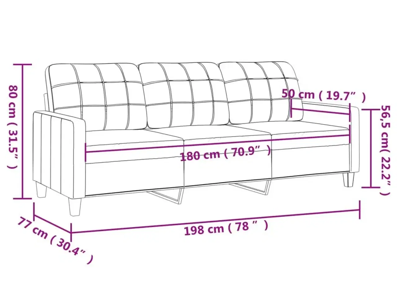 Billede 8 - 3-personers sofa 180 cm kunstlæder sort