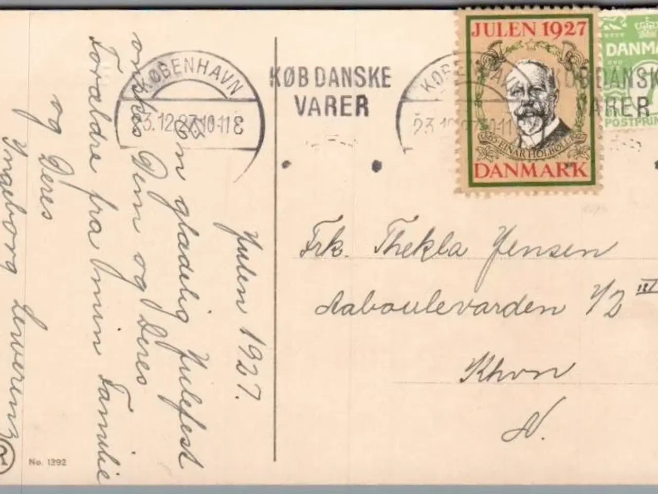 Billede 1 - Julemærke 1927 på Postkort