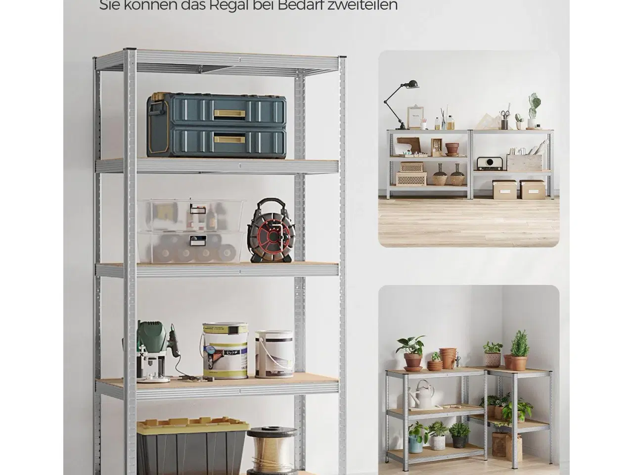 Billede 6 - Reol til garage 5 hylder sæt á 2, stål, 50 × 100 × 200 cm, sølv