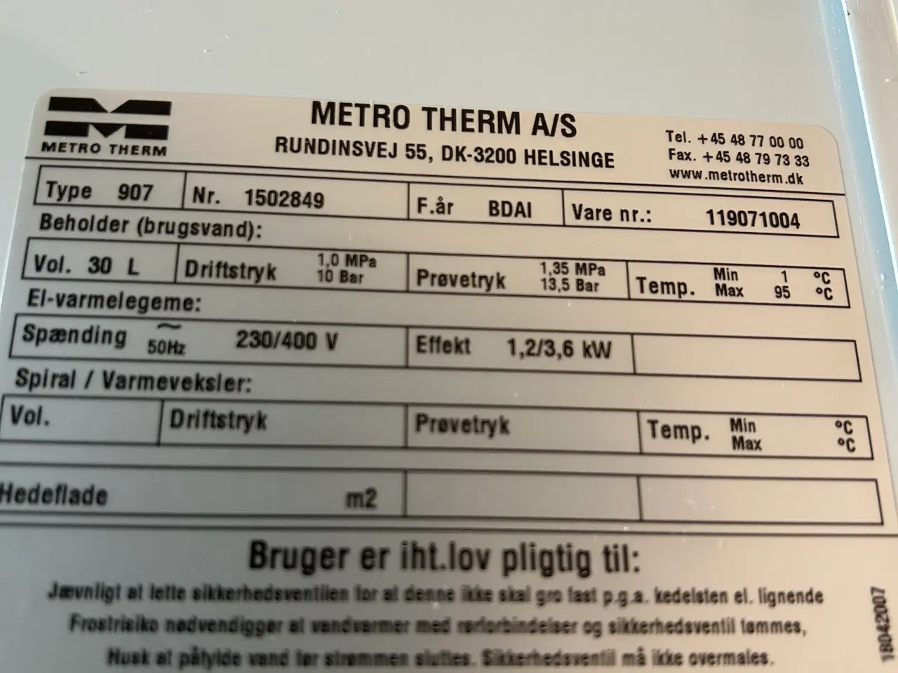 Billede 2 - Varmvandsbeholder 30L