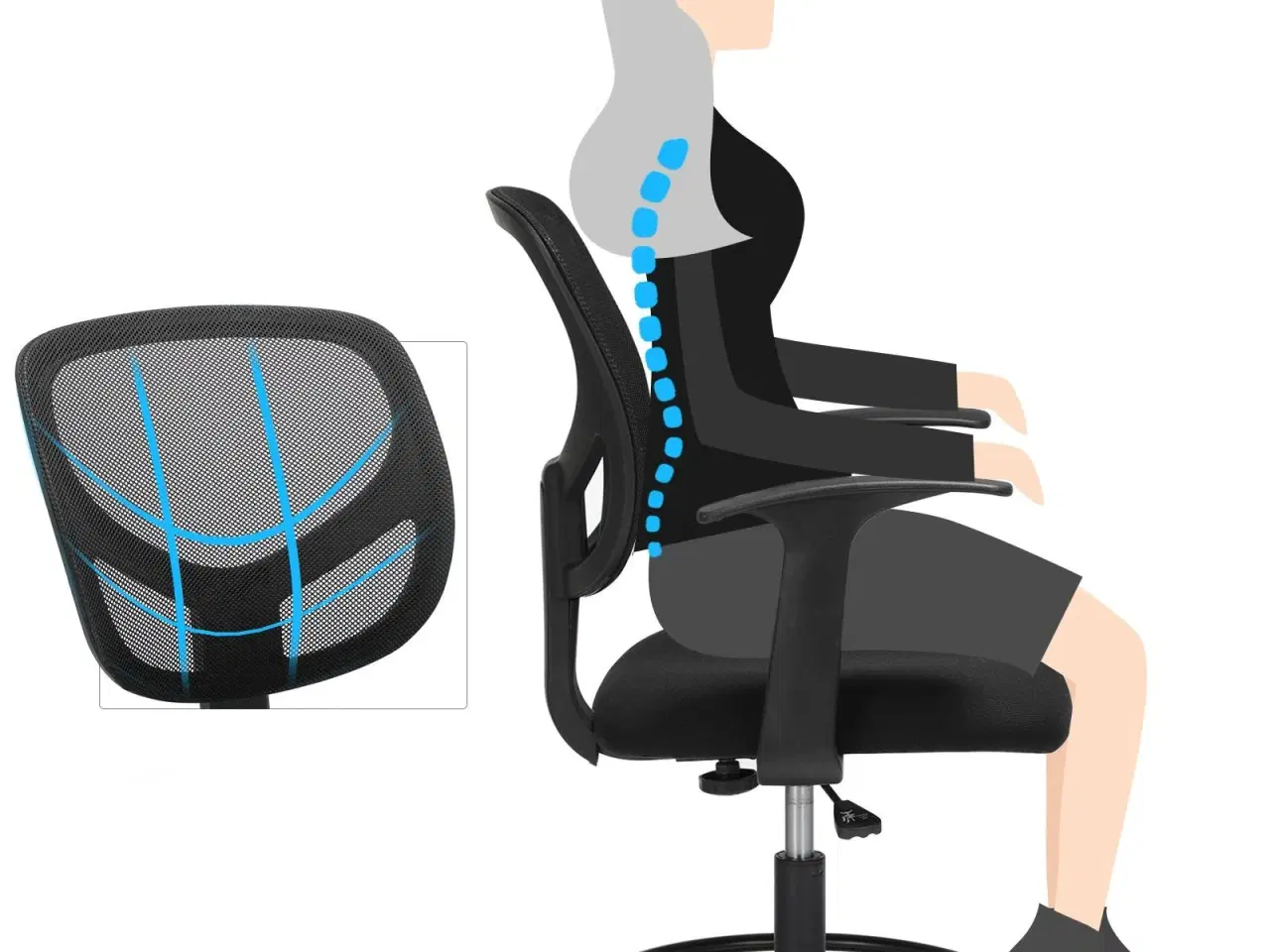 Billede 4 - Kontorstol med fodring ergonomisk høj arbejdsstol, 55–75 cm, sort