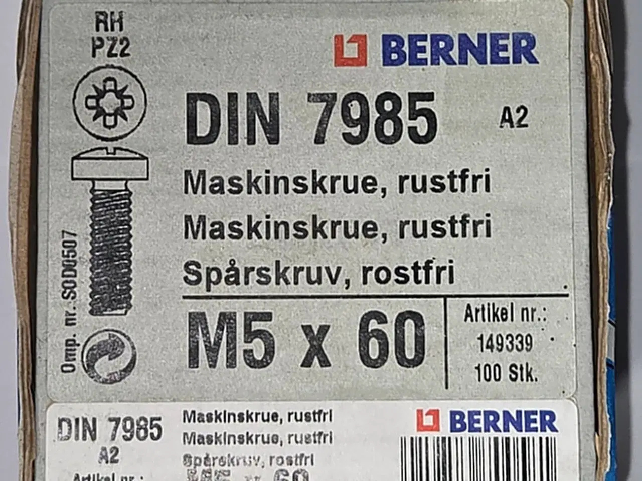 Billede 1 - Rustfri Maskinskruer  M5 X 60