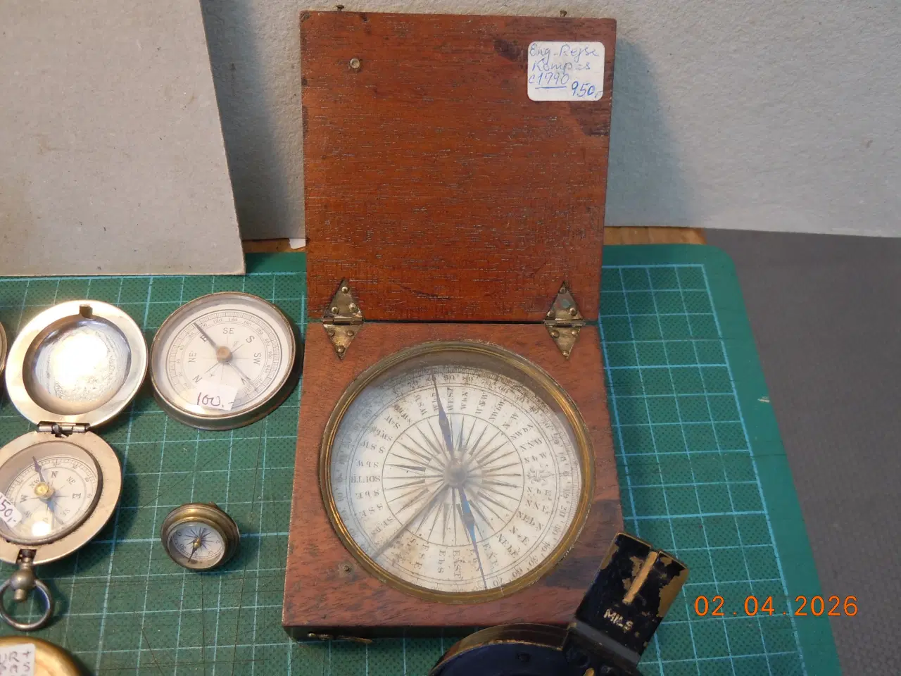 Billede 5 - Samling kompasser, Solur, træ, messing, bronze M.V
