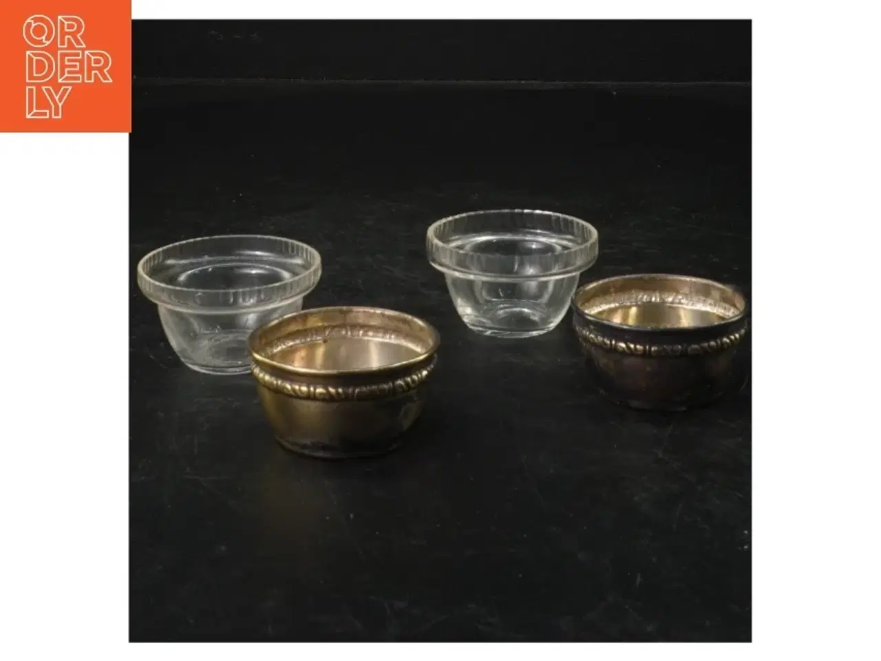 Billede 2 - Forsølvede skåle med glasindsats (str. 4x6 cm)