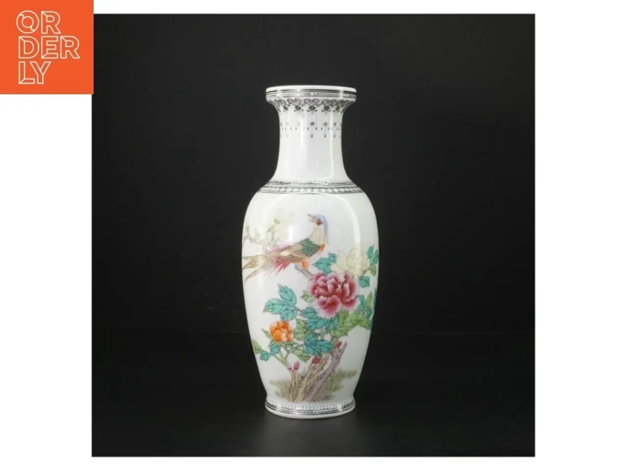 Billede 1 - Porcelæns vase med fugle og blomster (str. 26 cm)