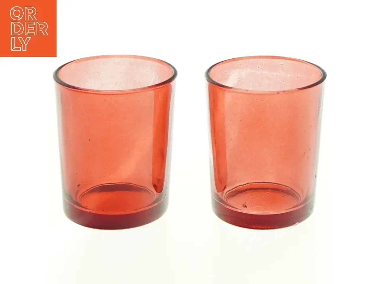 Billede 1 - Rødlige glas (str. H. 6,5 cm. ø. 5,5 cm)