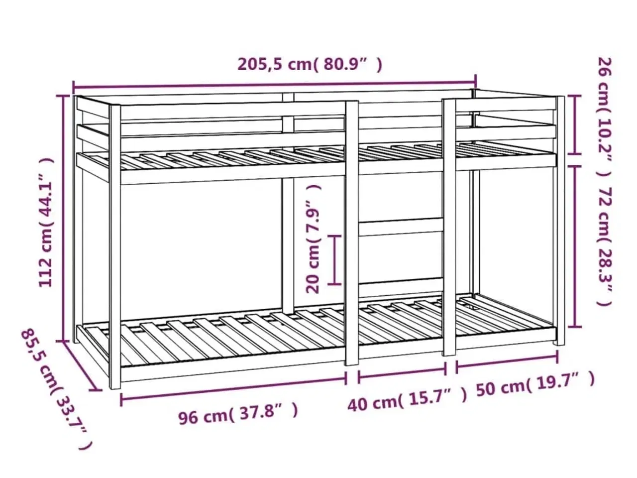 Billede 8 - Køjeseng 80x200 cm massivt fyrretræ hvid