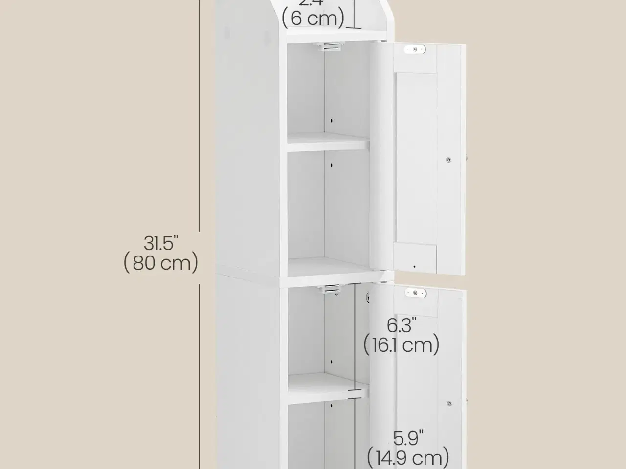 Billede 5 - Slankt badeværelsesskab – hjørneskab til gulv, smal toiletrulleopbevaring, justerbare hylder, venstre/højre-hængte døre – Cloud White