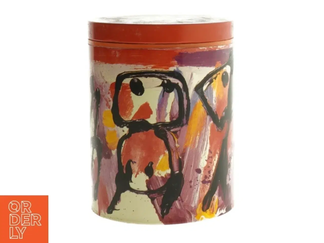 Billede 1 - Dekorativ dåse med abstrakt design fra Irma (str. Ø. 11,5. cm. længde. 15 cm)
