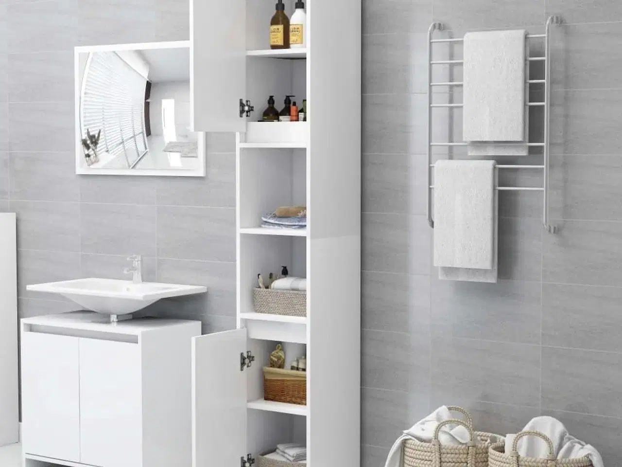 Billede 3 - Badeværelsesskab 30x30x183,5 cm konstrueret træ hvid