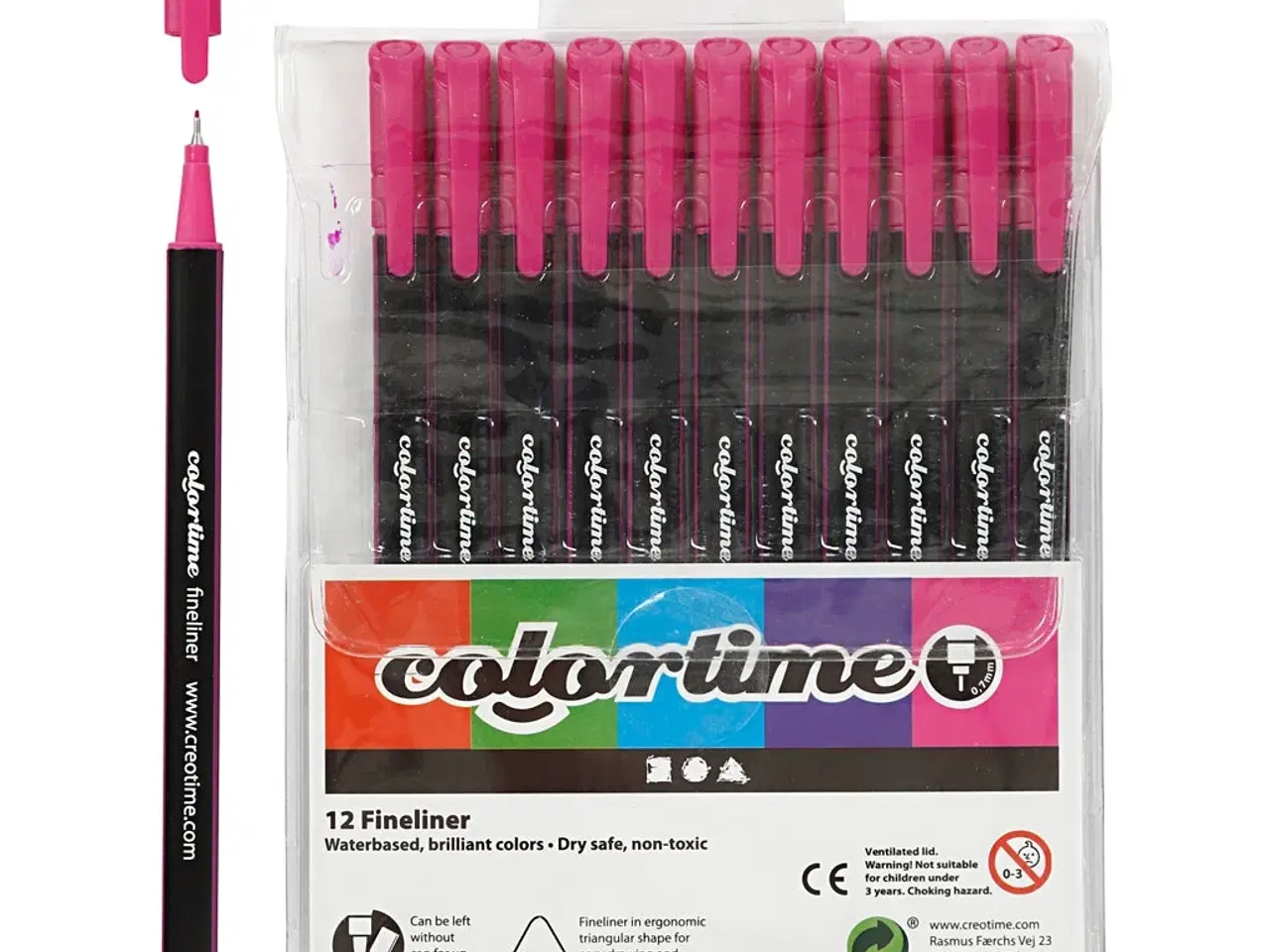 Billede 1 - Colortime Fineliner Tusch, 0,6-0,7 mm, Cyklame, 12 stk.
