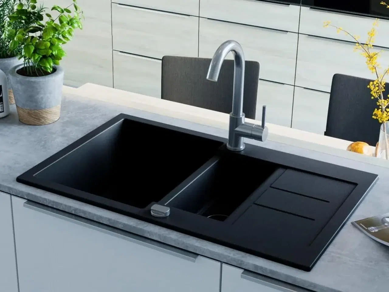 Billede 1 - Køkkenvask dobbelt vask granit sort