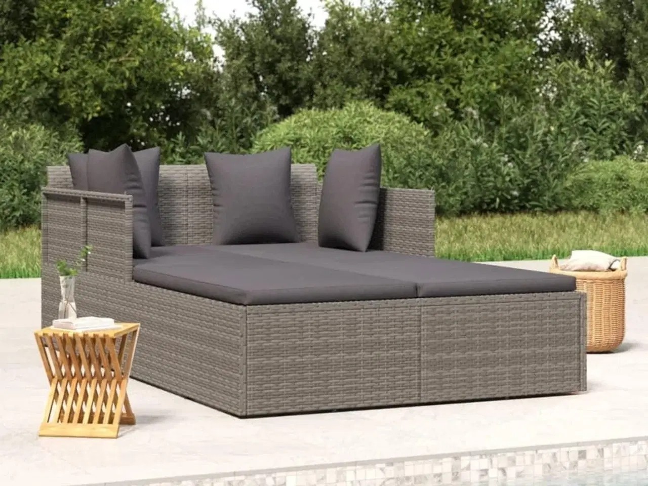 Billede 1 - Solseng med hynder 182x118x63 cm polyrattan grå