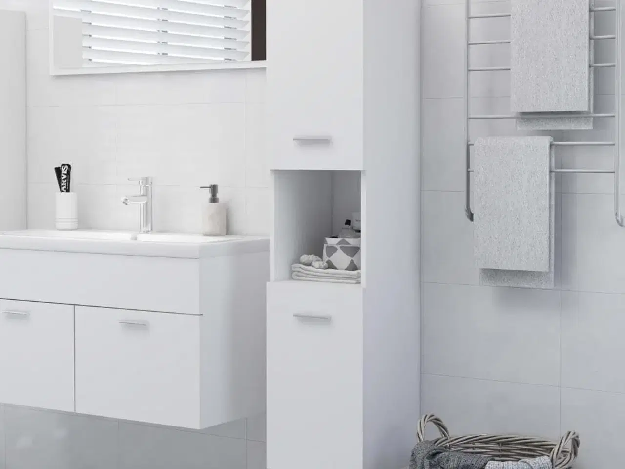 Billede 1 - Badeværelsesskab 30x30x130 cm konstrueret træ hvid