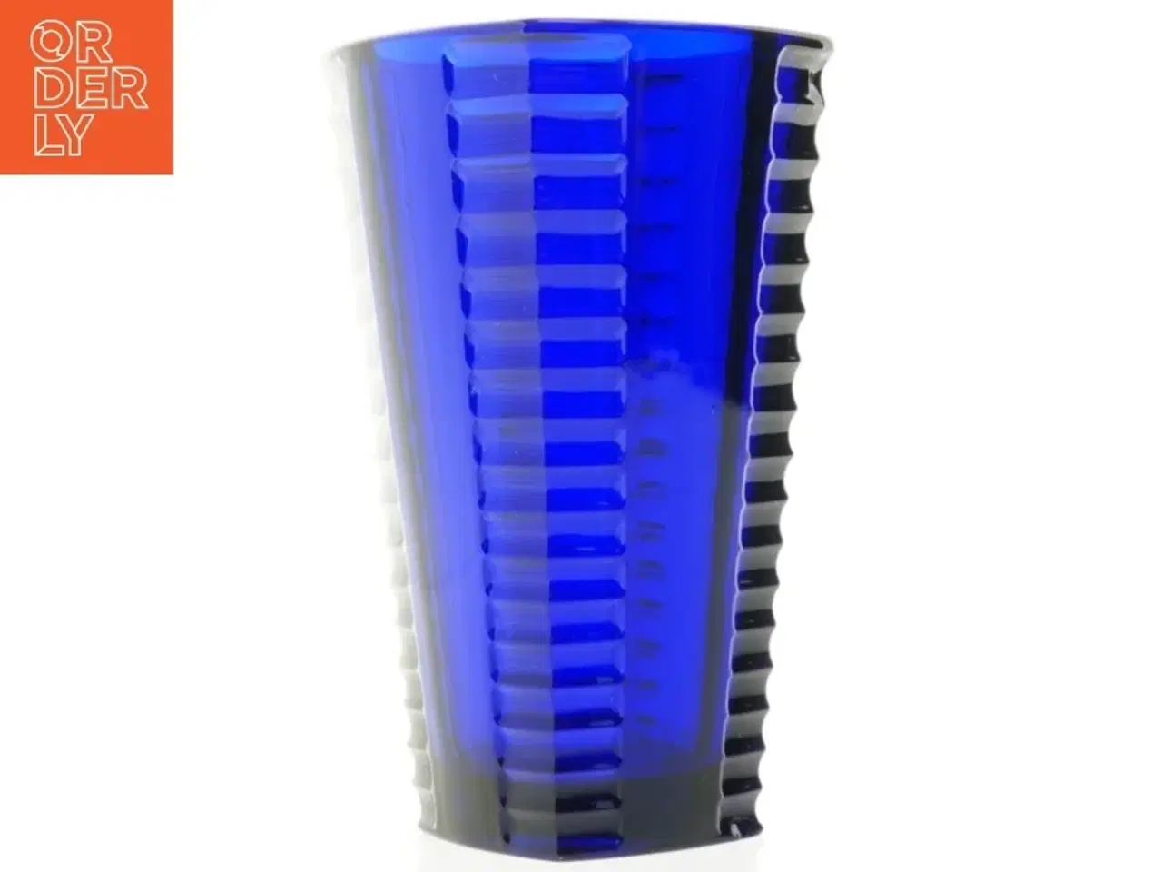 Billede 4 - Blå vase i presset glas (str. 20 cm)