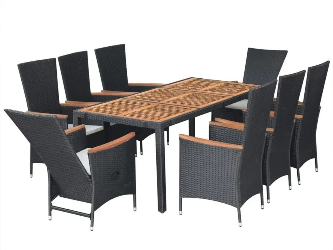 Billede 5 - Udendørs spisebordssæt 9 dele polyrattan akacietræ sort