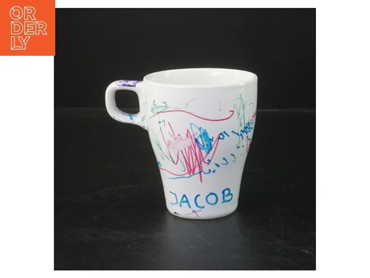 Billede 1 - Hvid kop med farverige mønstre (str. 10 cm)