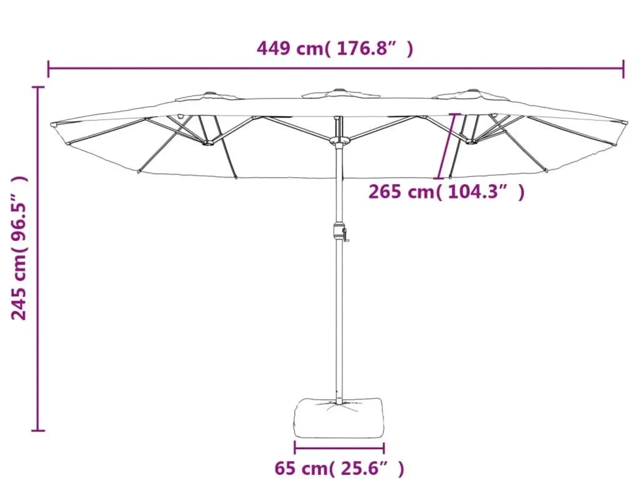 Billede 10 - Parasol med dobbelt parasoldug og LED-lys 449x245 cm sort