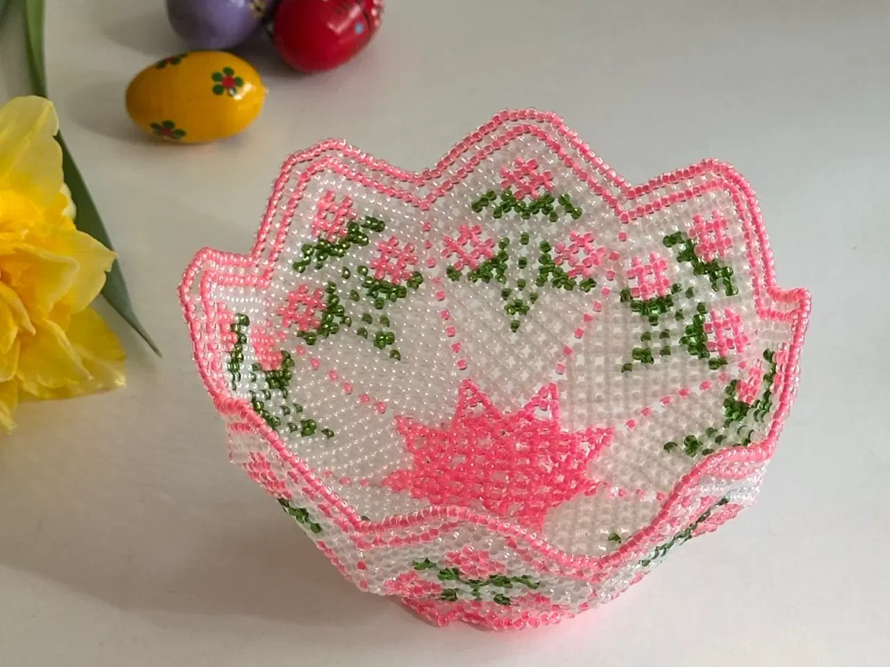 Billede 3 - Perlesyet skål, lyserød