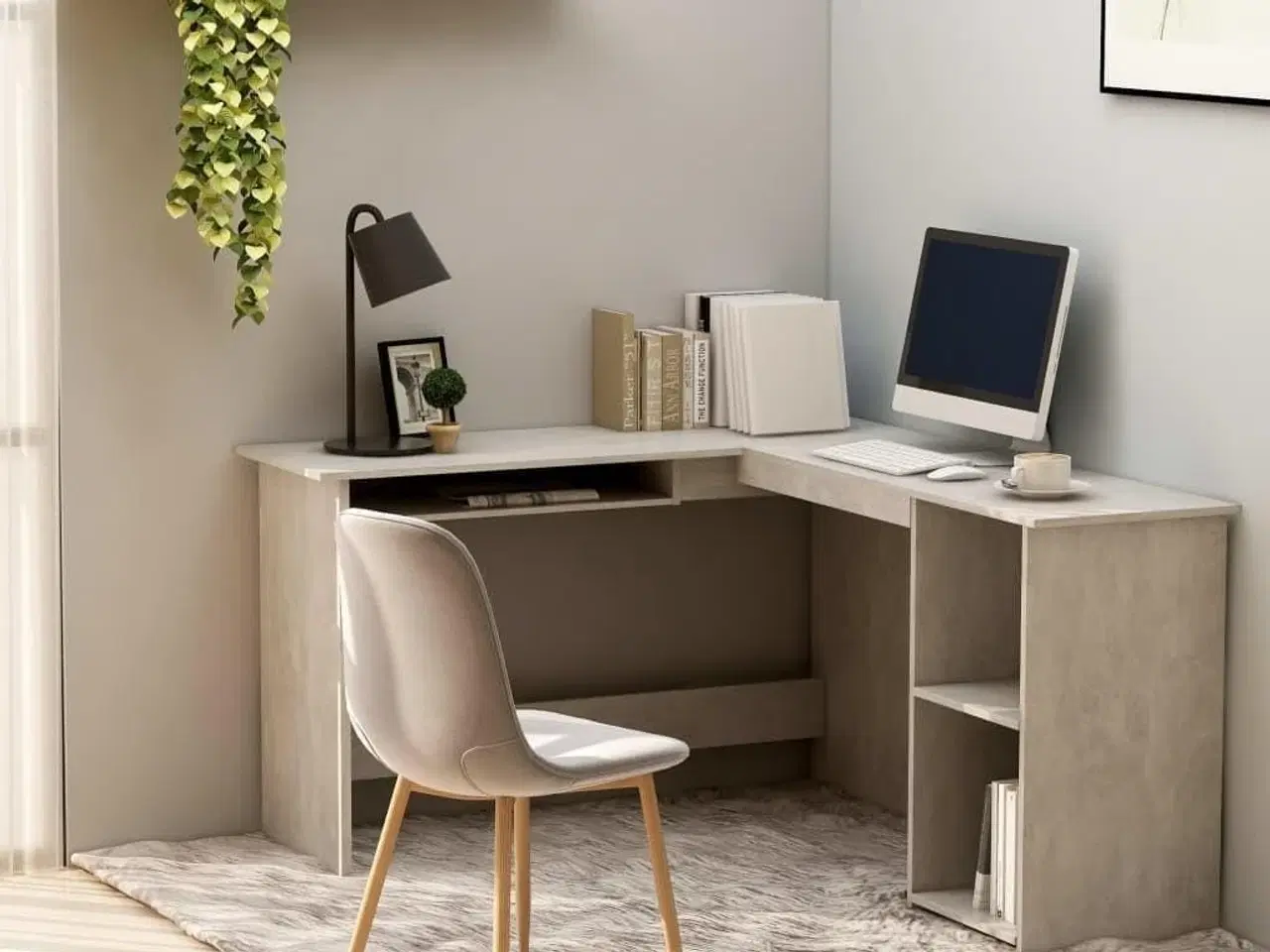 Billede 1 - L-formet skrivebord 120x140x75 cm konstrueret træ betongrå