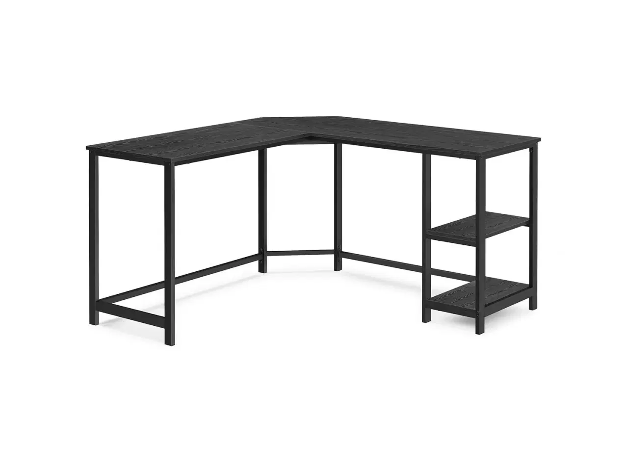 Billede 1 - L-formet hjørneskrivebord 138 × 138 × 76 cm – gaming- og arbejdsbord med 2 opbevaringshylder, sort trælook