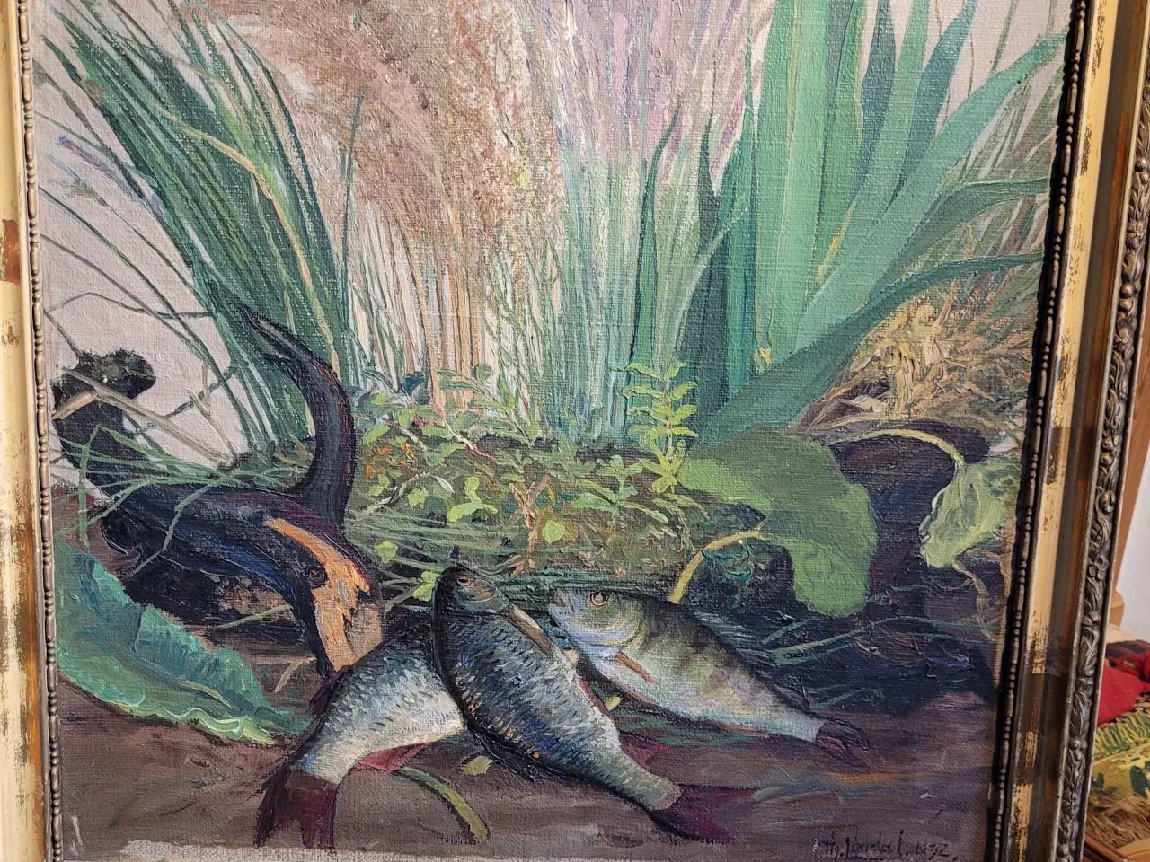 Billede 1 -  Fiskeri - maleri med ferskvandsfisk