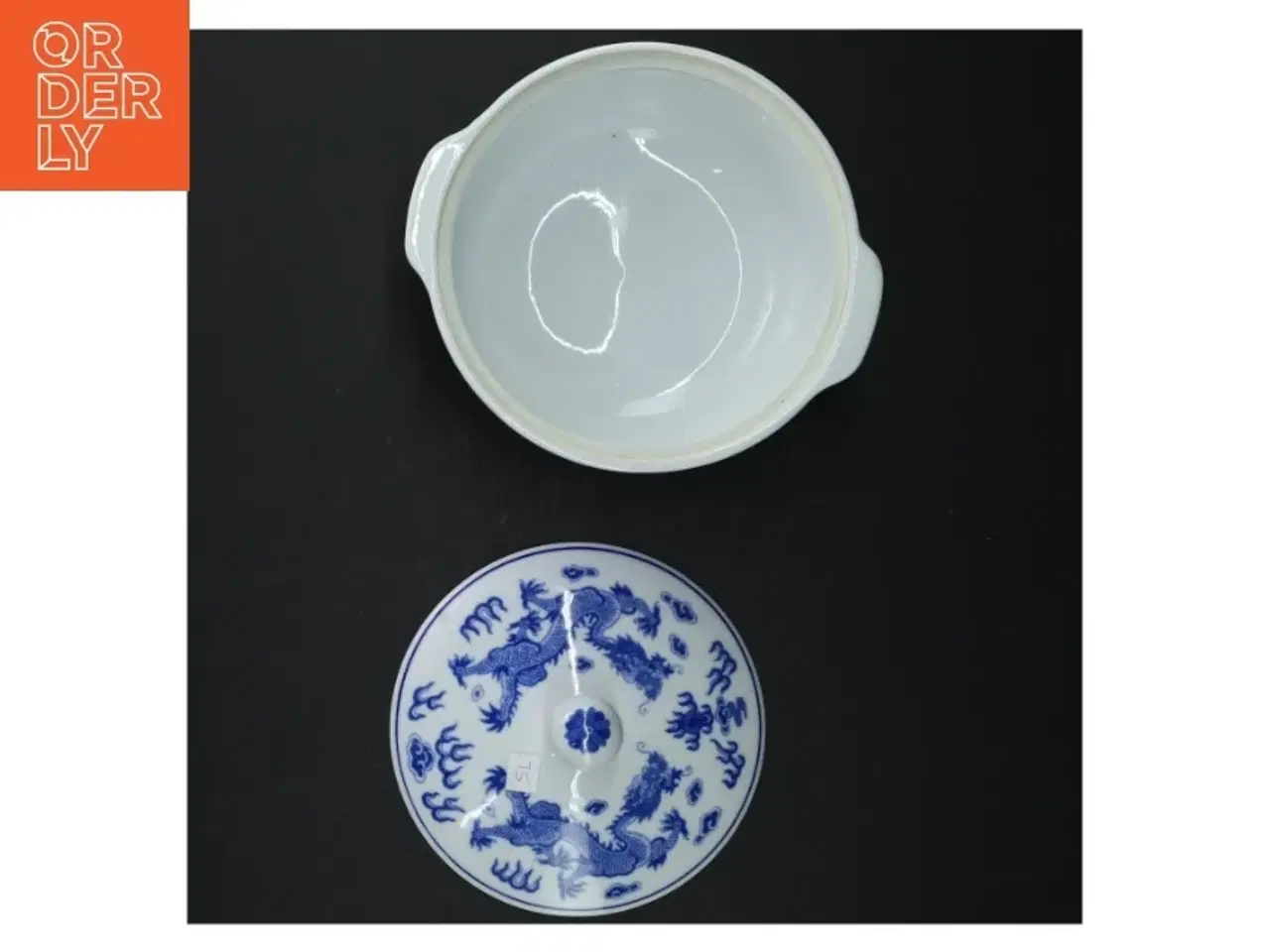 Billede 5 - Orientalsk  Blå og hvid porcelæns skål med låg (str. 17 cm)