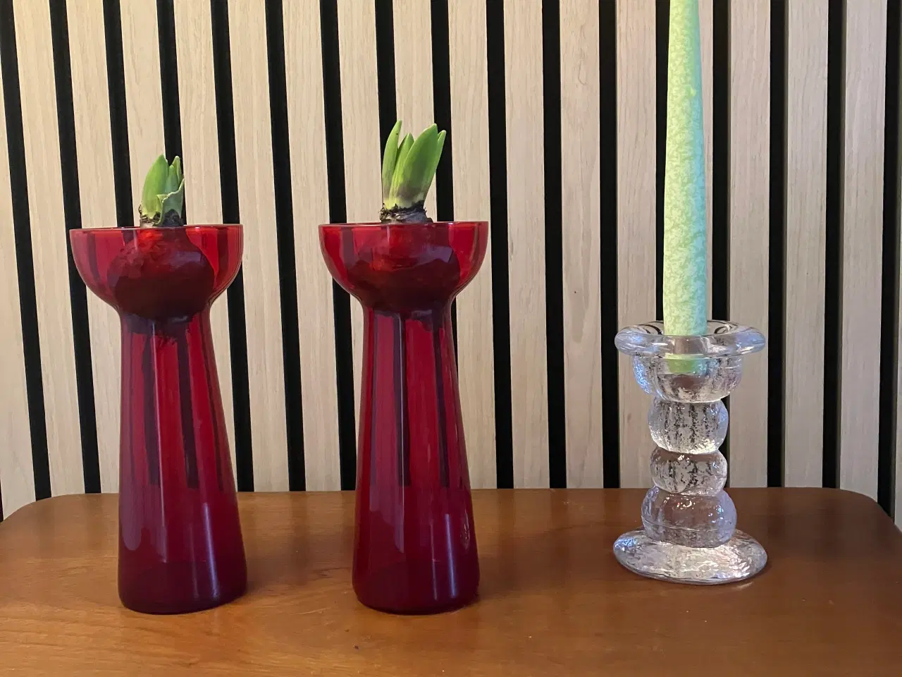 Billede 2 - Hyacintglas i blå og rød.